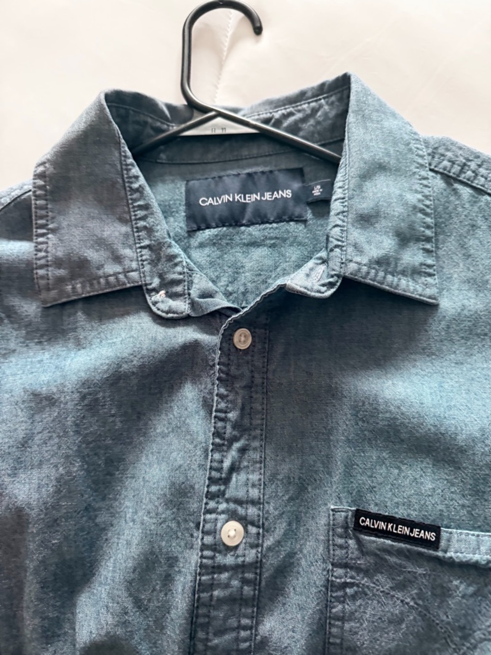 Calvin Klein Jeans Teal-Blue Denim Button-Down Shirt